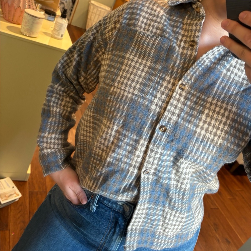 Plaid Button Down Shirt - Blue and White